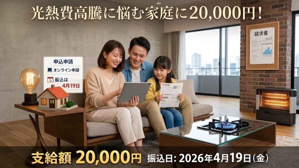 2026年エネルギー補助金｜光熱費高騰対策として家庭に2万円支給 オンライン申請と振込日まとめ
